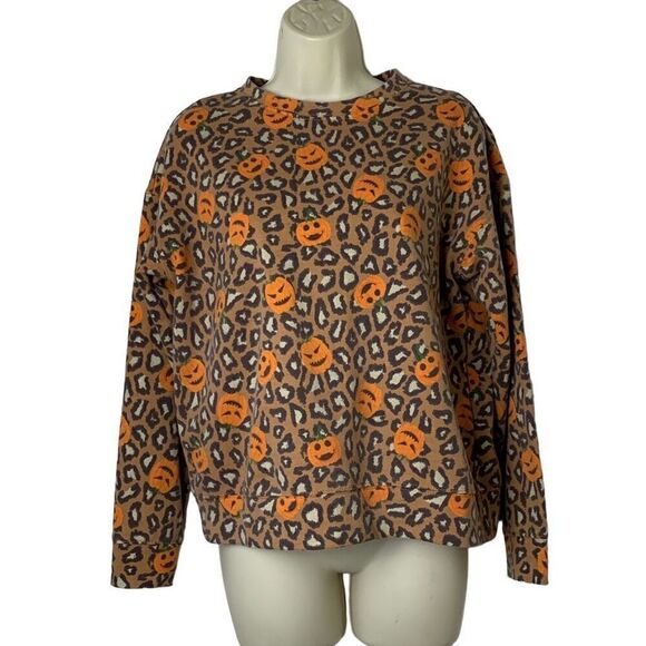 Pumpkins and Potions Cheetah Print Jack-o-lanterns Sweater With Matching Headban - Picture 1 of 5